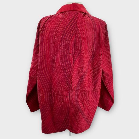 Parsley & Sage Red Multi Silk Textured Pintuck Long Sleeve Tunic Blouse Plus 1X - Picture 4 of 13